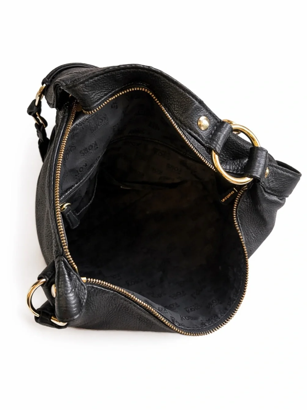 Michael Kors Fulton Hobo Bag Black Leather Gold Logo Shoulder Bag Large - Picture 5 of 7